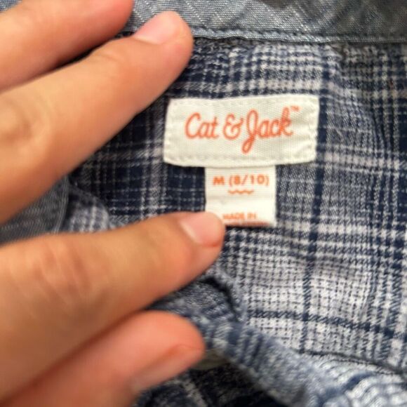 Cat & Jack Kids Navy Plaid Flannel – Size M (8/10) - Picture 4 of 4